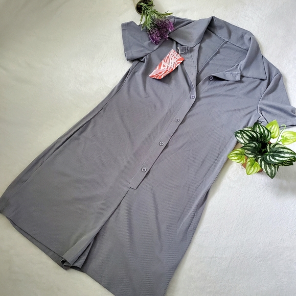 Solid Button Front Ribbed Jumpsuit - Picture 3 of 8